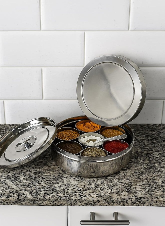 COTSILER COTSILR Stainless Steel Masala Dabba - Spice Container With 7 Compartments, 8x8 Inches (Silver Stainless Steel) - Image 2