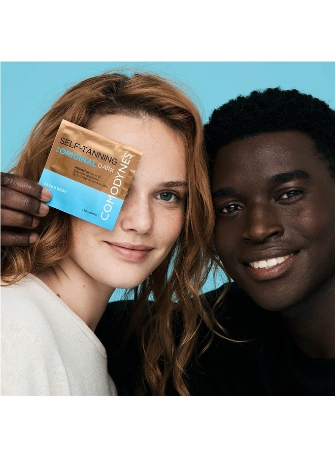 Self-Tanning Intensive and Uniform Color Towels for Face and Body - Intensive and Fast Bronzing - All Skin Types - Individually Wrapped Towelettes - 24 Packs