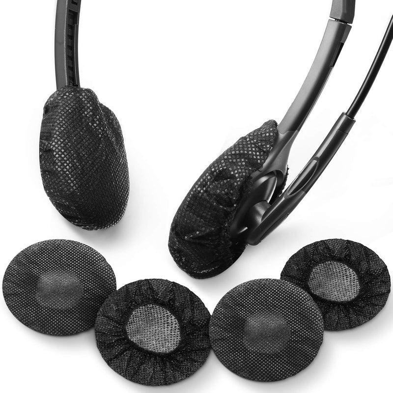 BBTO 100 Pieces Headphone Ear Covers Disposable Earpad Covers Fit Most On Ear Headphones (Black, 6.5 cm) - Image 1