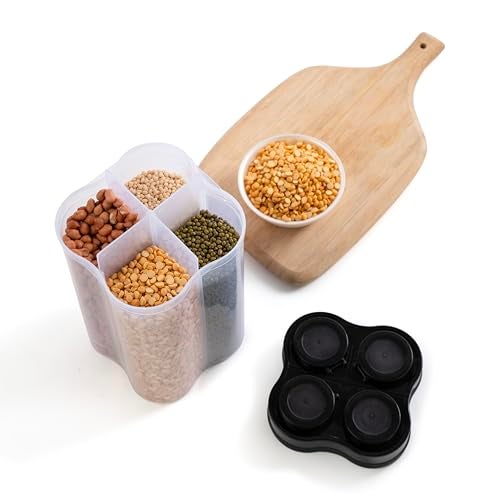 HomeWiz 4 Section Kitchen Storage Box | Fridge Storage Containers | Airtight, Durable, BPA-Free Plastic Container | Organize Grains, Pulses, Snacks & Food in One Jar | (2500ml), Black - Image 2