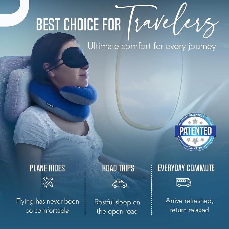 BCOZZY Travel Neck Pillow for Airplane– Patented Double Support for Head, Neck, and Chin. Best for Long Flights, Plane Sleeping, and Car Rides. Adjustable Size. Washable. Carry Bag. Large, Purple - Image 4