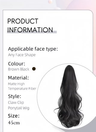 Claw Clip Ponytail Extension, Hair Extensions Ponytail, Wavy Curly Synthetic Clip in Hairpiece, Wigs for Ladies, Natural and Fluffy, Not Easily Knotted, Easy Clip In Hair Extensions for Women Girls Daily Wear, Party and Wedding (Brown Black, 45cm) - view 2