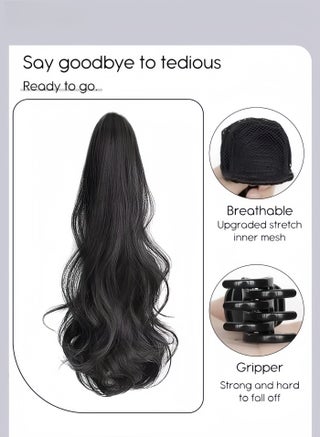 Claw Clip Ponytail Extension, Hair Extensions Ponytail, Wavy Curly Synthetic Clip in Hairpiece, Wigs for Ladies, Natural and Fluffy, Not Easily Knotted, Easy Clip In Hair Extensions for Women Girls Daily Wear, Party and Wedding (Brown Black, 45cm) - view 3