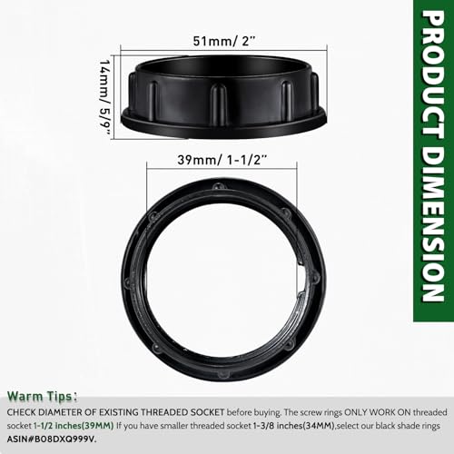 EMNOOTI Aluminum Socket Shade Rings - Medium Base E26, Retaining Rings for Glass Lamp Shades/Light Fixtures, Lock Thread Diameter 1-1/2 Inches - Image 5
