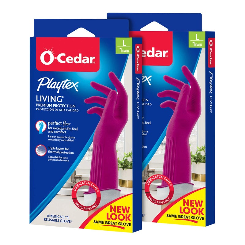 Playtex Living Reuseable Rubber Cleaning Gloves Large 2 Pairs Premium Protection Reusable Household Gloves
