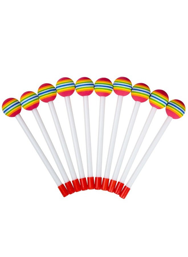 Mihey 10 Pieces Drum Sticks for Kids, Rainbow Lollipop Drumsticks Soft Foam Head Beat Toy Percussion Mallets - Image 1