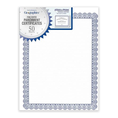 Geographics Blank Parchment Award Certificate Paper, 8.5 x 11", Elegant Blue Border Design (Pack of 50) - Image 1