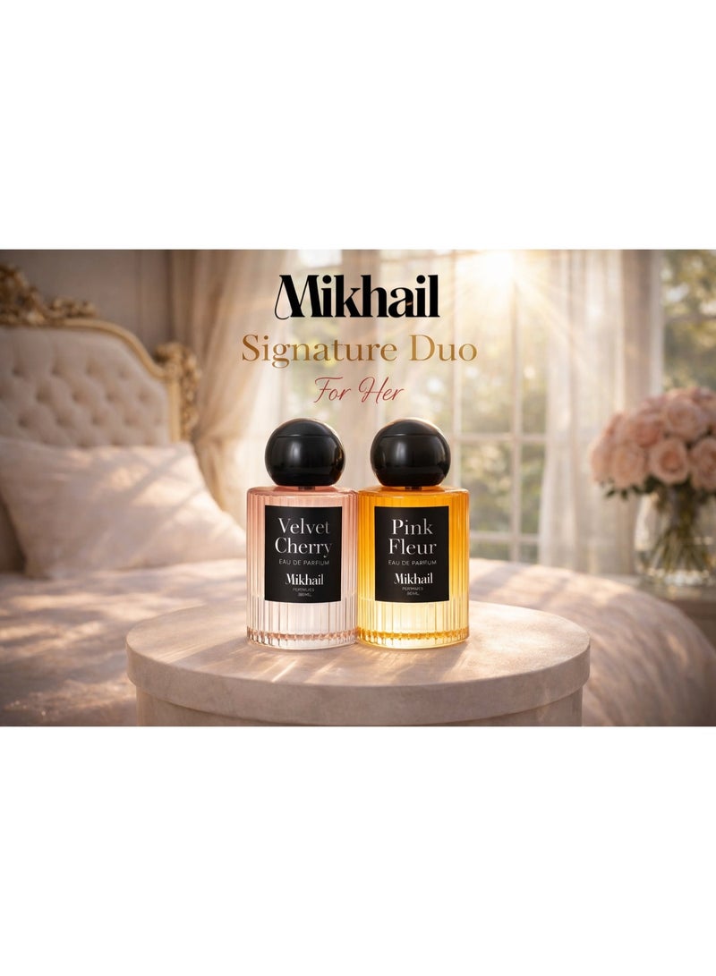 MIKHAIL Mikail Signature Duo for Her – Velvet Cherry & Pink Fleur | 2 x 50ML Eau De Parfum | Long-Lasting Luxury Women’s Perfume Combo | Floral Fruity & Warm Amber Scent - Image 3