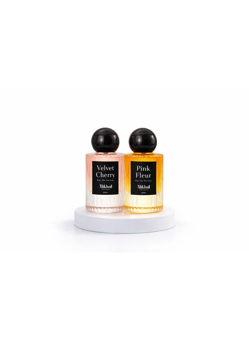 MIKHAIL Mikail Signature Duo for Her – Velvet Cherry & Pink Fleur | 2 x 50ML Eau De Parfum | Long-Lasting Luxury Women’s Perfume Combo | Floral Fruity & Warm Amber Scent - Image 1