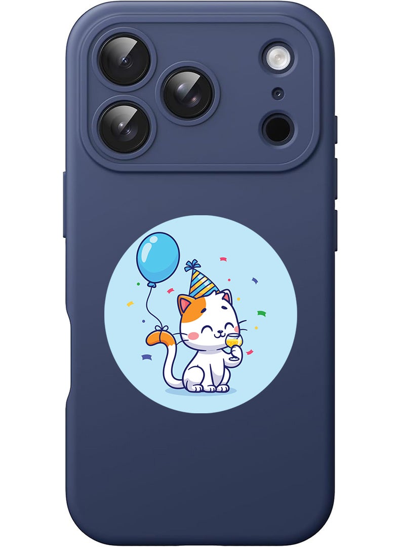 Theodor Protective Slim Fit Case Liquid Silicone Cover with Full Body Protection Anti-Scratch Shockproof Case For Apple iPhone 17 Pro Max (Blue) Cute Cat Birthday - Image 1