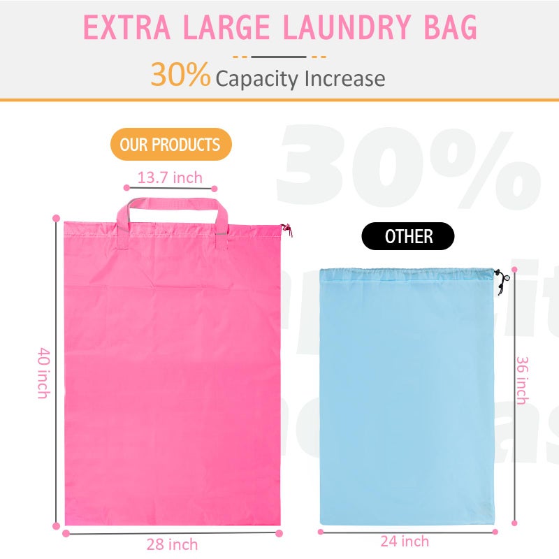 Isink Extra Large Heavy Duty Laundry Bag - 28" x 40", Travel Laundry Bag for Dirty Clothes (Pink) - Image 2