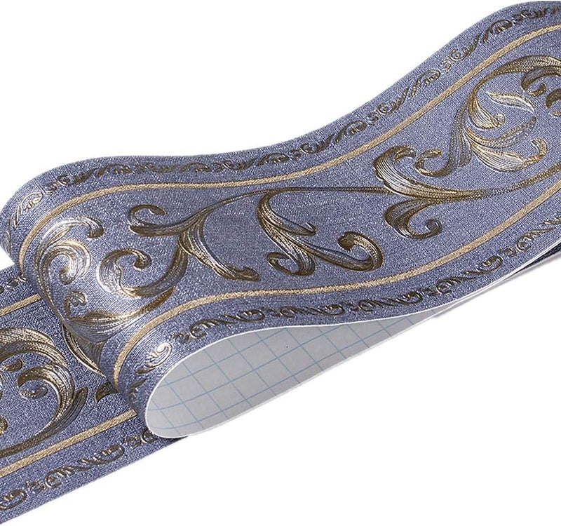 UPREDO 3D Decorative Floral Molding Waterproof Wallpaper Border Peel and Stick for Bathroom Kitchen Counter Top Backsplash Tiles Sticker,4 Inch by 16.4Ft (Dark Blue) - Image 1