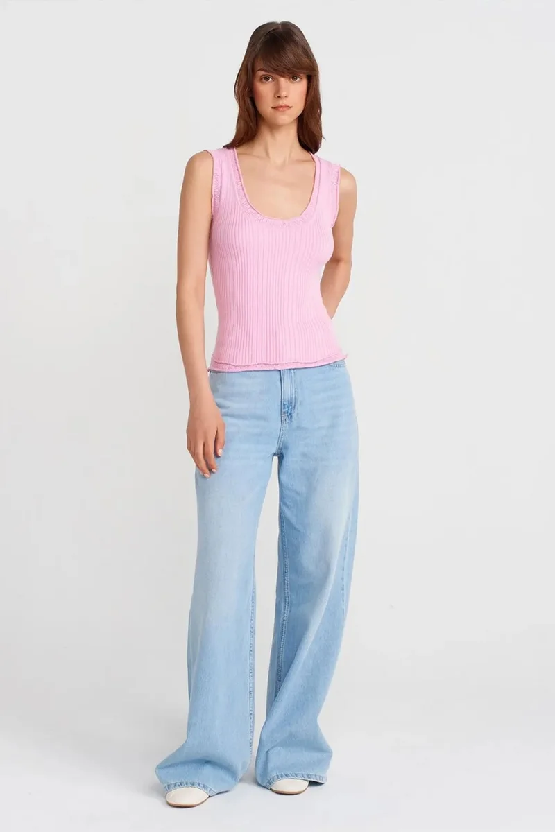 Dilvin Blush Pink DILVIN Ribbed Sleeveless Cami Blouse for Women | Best Price UAE
