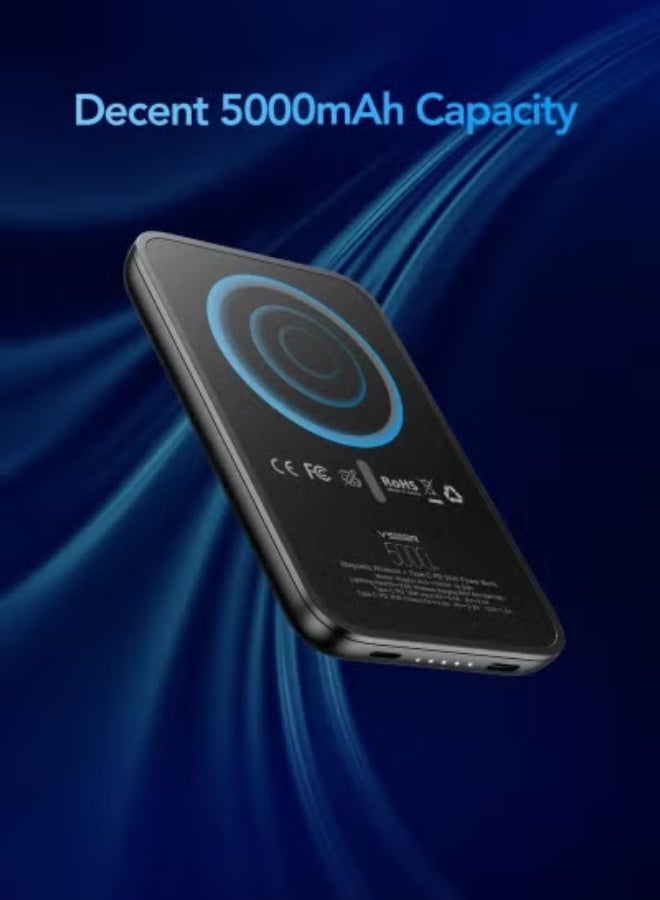 فيجير PD20W 5000mAh Portable Power Bank – 15W Magnetic Wireless Fast Charging, PD3.0 Quick Charge USB Output, Built-In Battery with Foldable Stand, Ultra-Slim Travel-Friendly Backup Charger – Black - Image 5