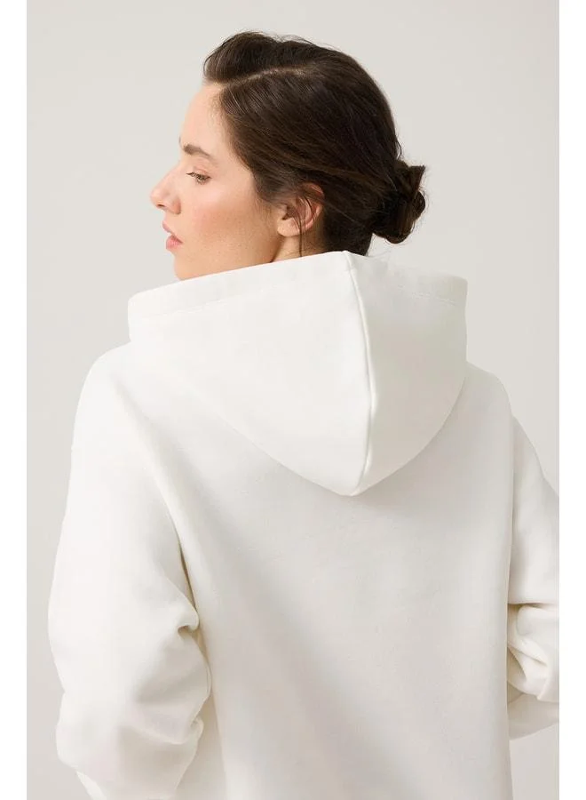 Los Ojos Ecru Wide-Fit Hooded Sweatshirt.