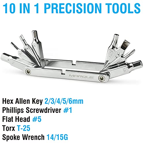 MARQUE 10 in 1 Bike Multitool - Mini 10 Bicycle Multi Tool Repair Kit for Road and Mountain Bikes. Pocket size with slim and portable profile for easy storage during road cycling and MTB-cyclist gift - Image 2