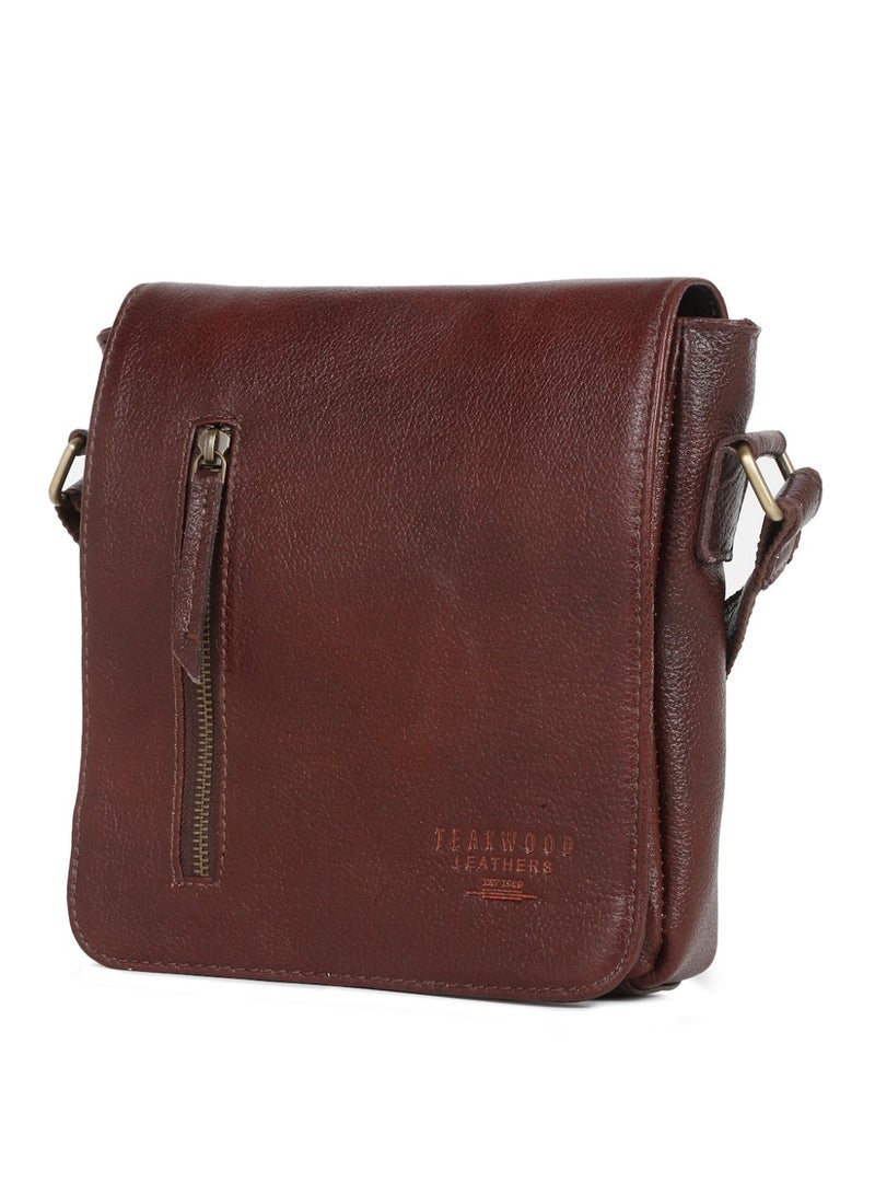 Teakwood Leathers Genuine Leather Messenger Bag for Men & Women | Vintage Cherry Crossbody Sling Bag | Multiple Zip Pockets | Spacious Main Compartment with Internal Organizer | Front Flap Pocket | Adjustable Shoulder Strap | Travel, Office & Everyday Utility Bag - Image 4