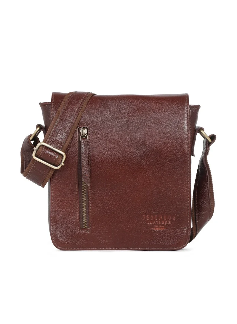 Teakwood Teakwood Leathers Genuine Leather Messenger Bag for Men & Women | Vintage Cherry Crossbody Sling Bag | Multiple Zip Pockets | Spacious Main Compartment with Internal Organizer | Front Flap Pocket | Adjustable Shoulder Strap | Travel, Office & Everyday Utility Bag