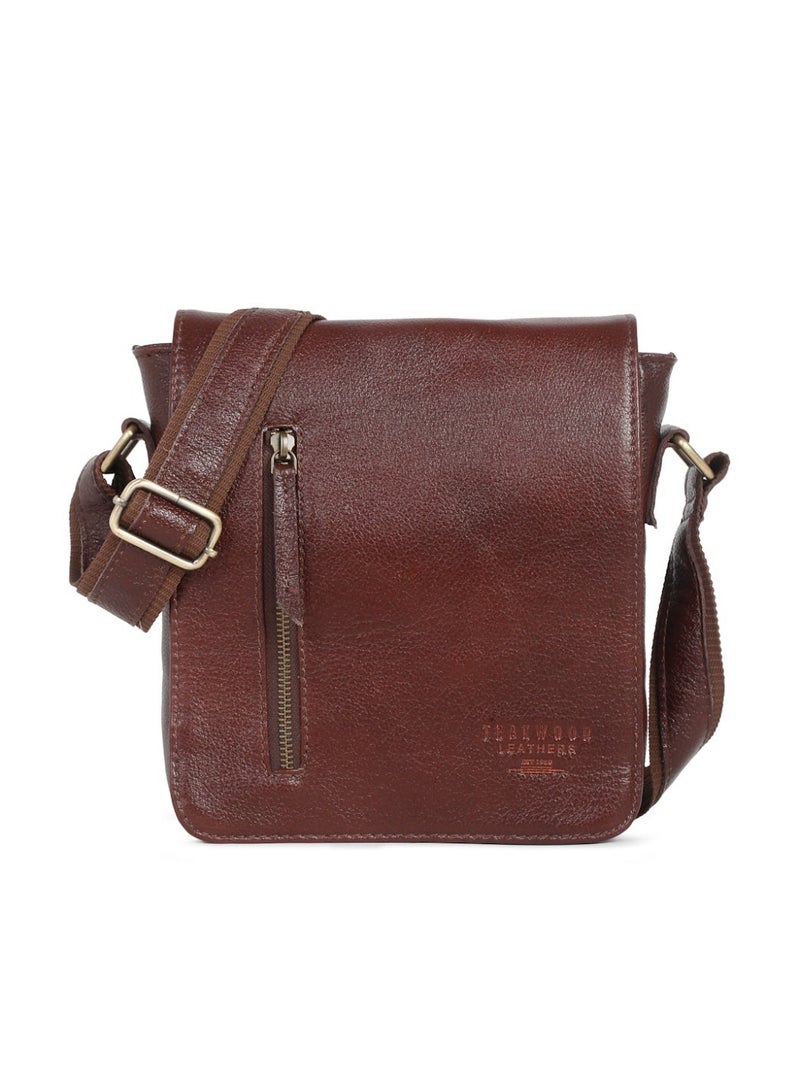 Teakwood Leathers Genuine Leather Messenger Bag for Men & Women | Vintage Cherry Crossbody Sling Bag | Multiple Zip Pockets | Spacious Main Compartment with Internal Organizer | Front Flap Pocket | Adjustable Shoulder Strap | Travel, Office & Everyday Utility Bag - Image 2