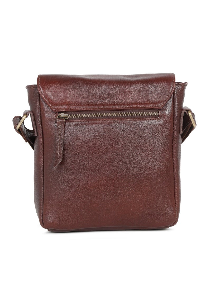 Teakwood Leathers Genuine Leather Messenger Bag for Men & Women | Vintage Cherry Crossbody Sling Bag | Multiple Zip Pockets | Spacious Main Compartment with Internal Organizer | Front Flap Pocket | Adjustable Shoulder Strap | Travel, Office & Everyday Utility Bag - Image 5
