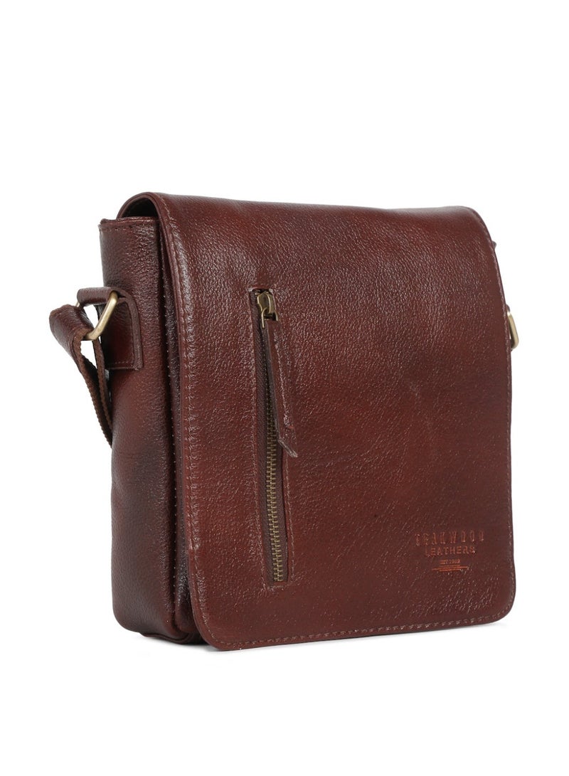 Teakwood Leathers Genuine Leather Messenger Bag for Men & Women | Vintage Cherry Crossbody Sling Bag | Multiple Zip Pockets | Spacious Main Compartment with Internal Organizer | Front Flap Pocket | Adjustable Shoulder Strap | Travel, Office & Everyday Utility Bag - Image 3