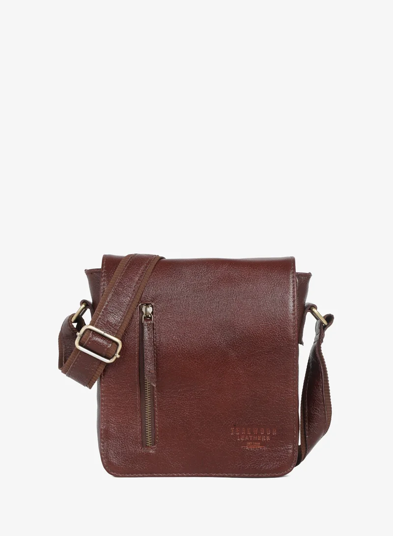 Teakwood Teakwood Leathers Genuine Leather Messenger Bag for Men & Women | Vintage Cherry Crossbody Sling Bag | Multiple Zip Pockets | Spacious Main Compartment with Internal Organizer | Front Flap Pocket | Adjustable Shoulder Strap | Travel, Office & Everyday Utility Bag