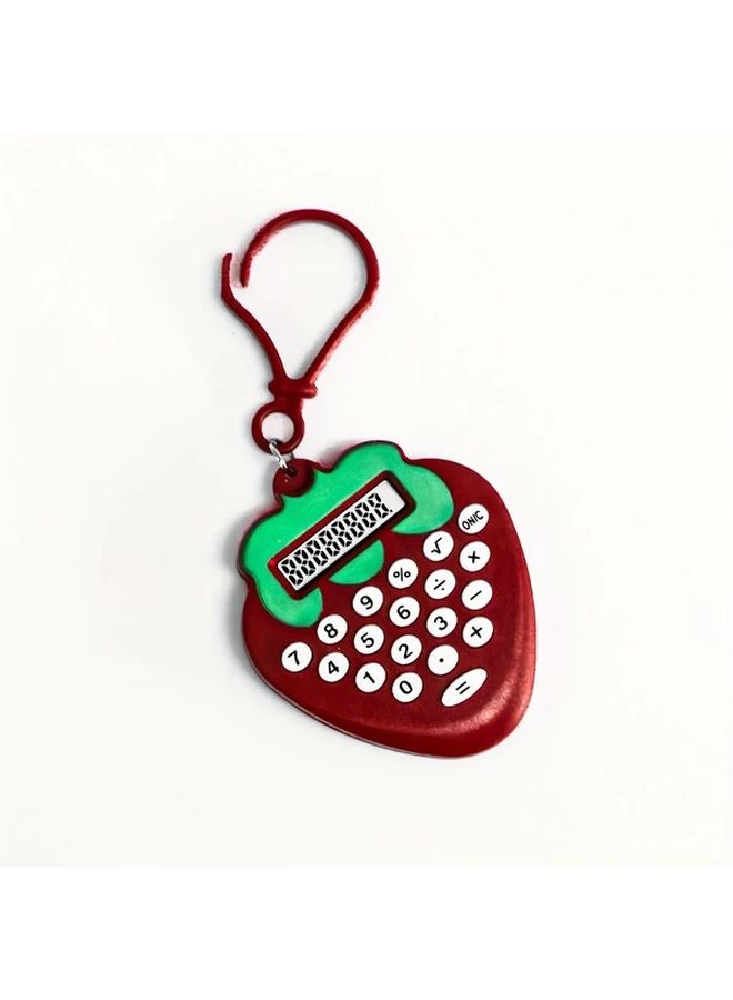 Dark Red Cartoon Strawberry Mini Calculator Keychain Portable Electronic Device - Image 1