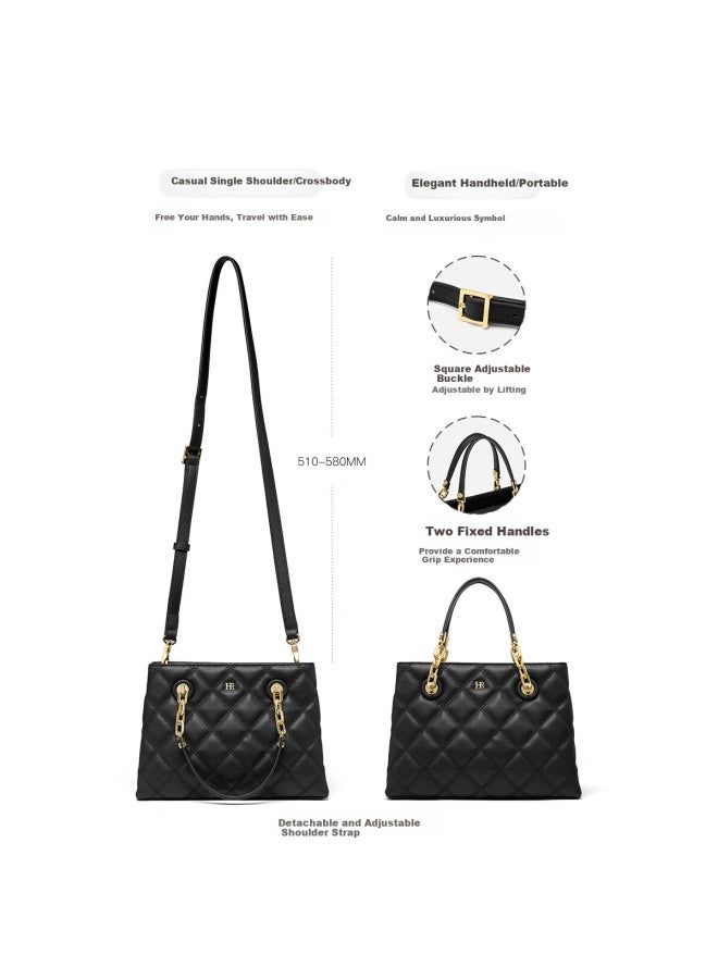Hr Helena Handbag, Women's Minimalist Style Diamond Pattern Tote Bag, Top-grain Leather Shoulder Crossbody Bag, Birthday Gift - Image 5