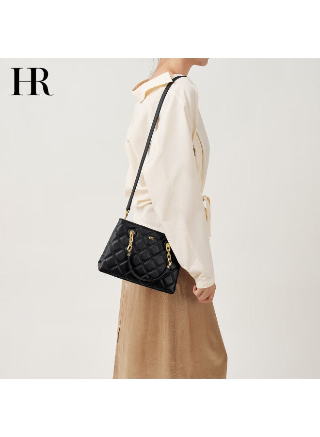 Hr Helena Handbag, Women's Minimalist Style Diamond Pattern Tote Bag, Top-grain Leather Shoulder Crossbody Bag, Birthday Gift - Image 2