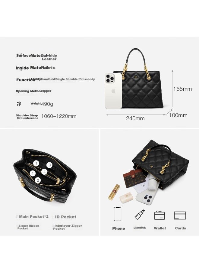 Hr Helena Handbag, Women's Minimalist Style Diamond Pattern Tote Bag, Top-grain Leather Shoulder Crossbody Bag, Birthday Gift - Image 4