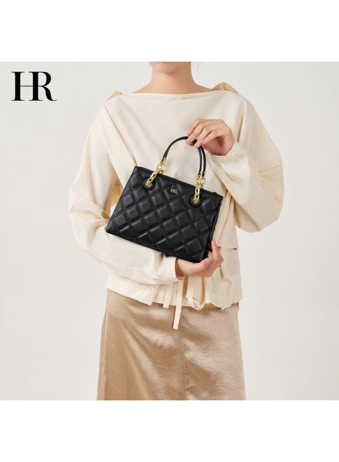 Hr Helena Handbag, Women's Minimalist Style Diamond Pattern Tote Bag, Top-grain Leather Shoulder Crossbody Bag, Birthday Gift - Image 1