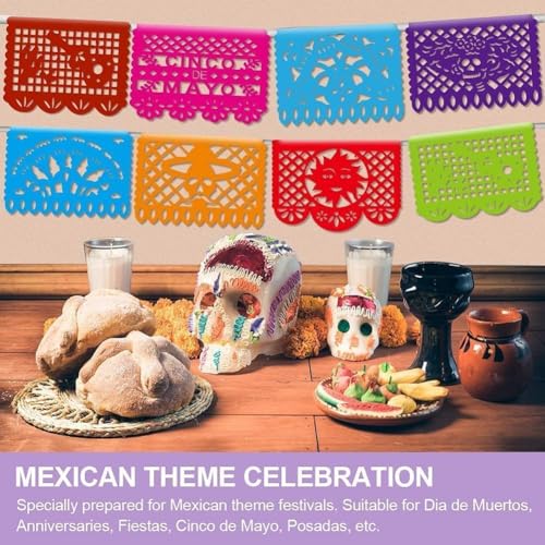 Asoulin 5PCS Mexican Party Decorations, 90FT Plastic Papel Picado Banner, Fiesta Party Decoration, Dia De Los Muertos, Day of The Dead Decorations, Cinco De Mayo Decor, Mexico Birthday Party Supplies - Image 5