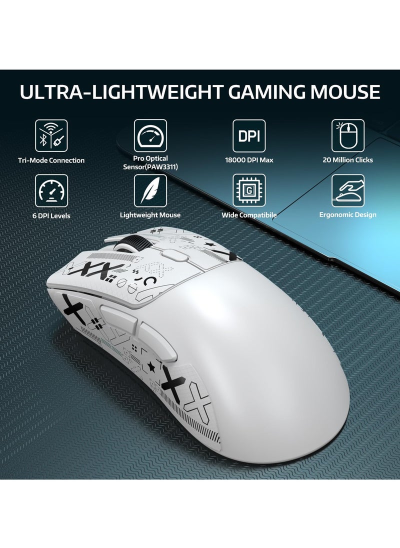 Attack Shark - R1 Wireless Gaming Mouse,Tri-Mode Connection (2.4G/Wired/BT5.2),55g Lightweight,18K DPI Optical Sensor,HUYU 20 Million Key Life,Ergonomic Design,for PC/Laptop/Win/Mac - Image 1