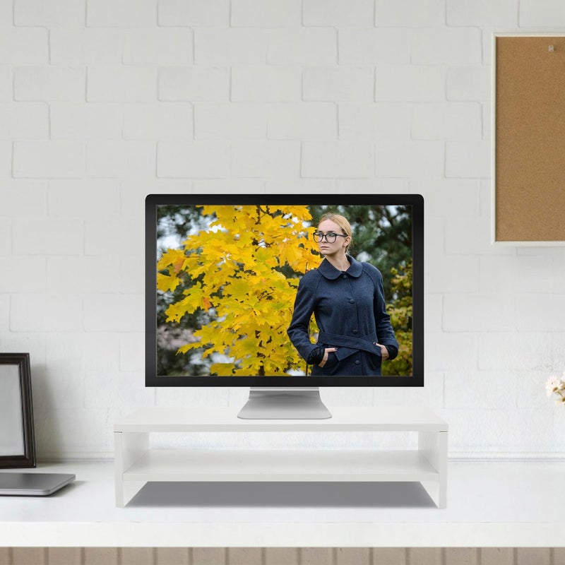 White Monitor Stand with Storage Rack Desktop Riser for Computer Screen Office Home Desk - Image 5