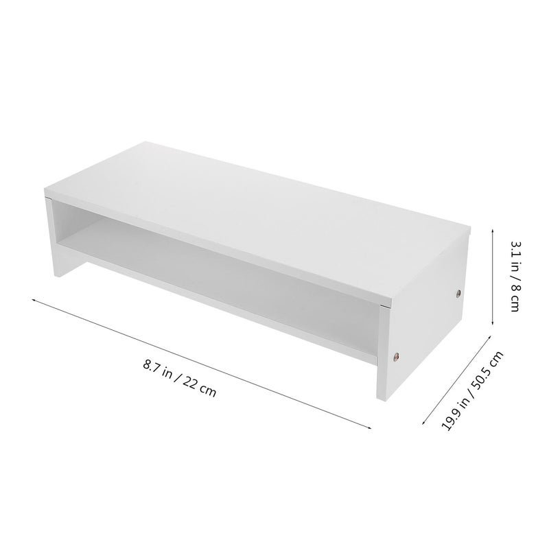 White Monitor Stand with Storage Rack Desktop Riser for Computer Screen Office Home Desk - Image 3