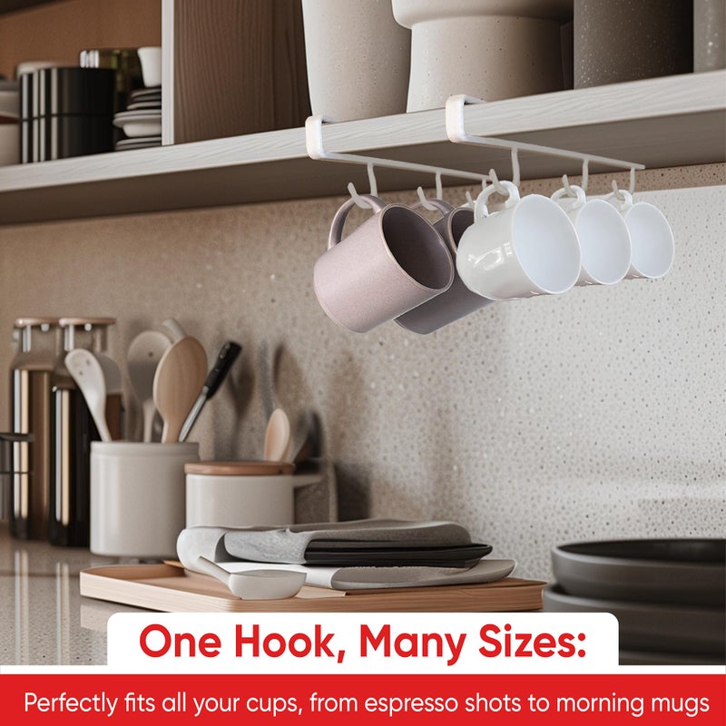 Better Houseware Coffee Mug Holder, Under-Shelf Mug Rack with 6 Hooks, Cup Organizer for Kitchen Cabinets, Set of 2, White - Image 4