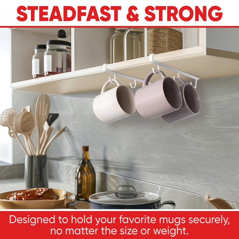Better Houseware Coffee Mug Holder, Under-Shelf Mug Rack with 6 Hooks, Cup Organizer for Kitchen Cabinets, Set of 2, White - Image 2