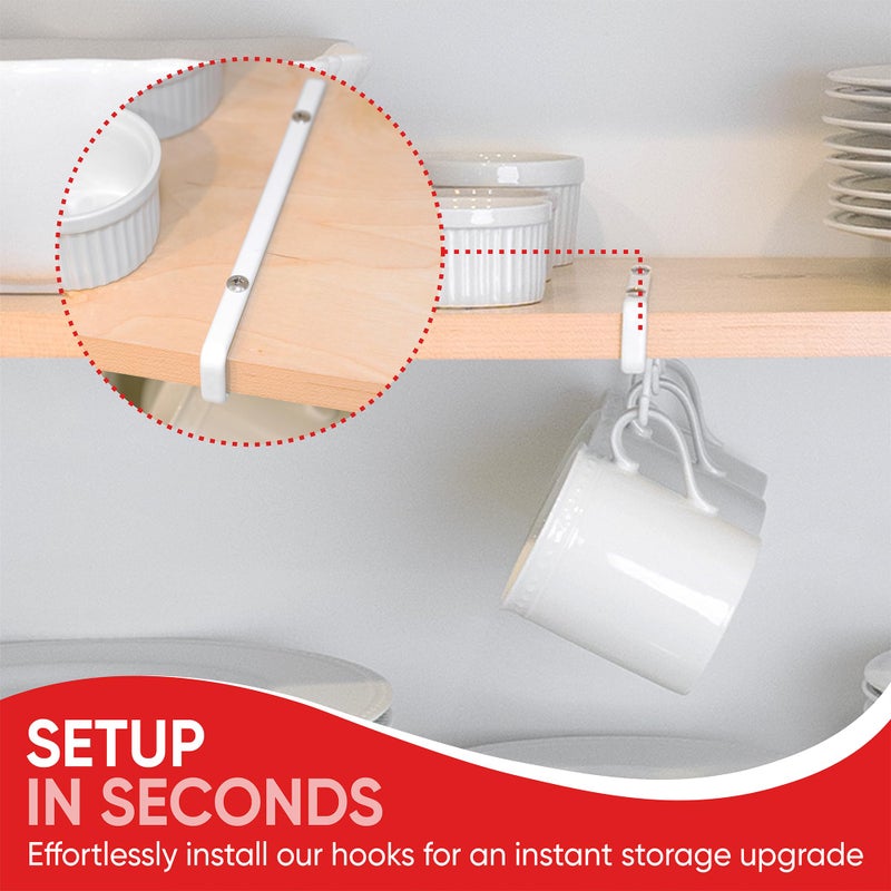 Better Houseware Coffee Mug Holder, Under-Shelf Mug Rack with 6 Hooks, Cup Organizer for Kitchen Cabinets, Set of 2, White - Image 5