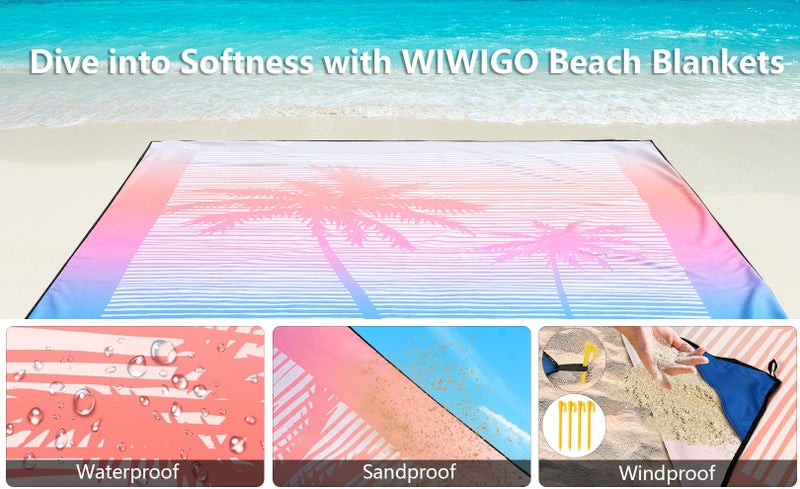 WIWIGO Beach Blanket Waterproof Sandproof Beach Mat 79" X 83"/10'x9'for 2-8 Adults Quick Drying Outdoor Picnic Mat Beach Accessories for Travel, Camping, Hiking - Image 5