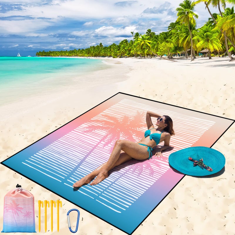 WIWIGO Beach Blanket Waterproof Sandproof Beach Mat 79" X 83"/10'x9'for 2-8 Adults Quick Drying Outdoor Picnic Mat Beach Accessories for Travel, Camping, Hiking - Image 1