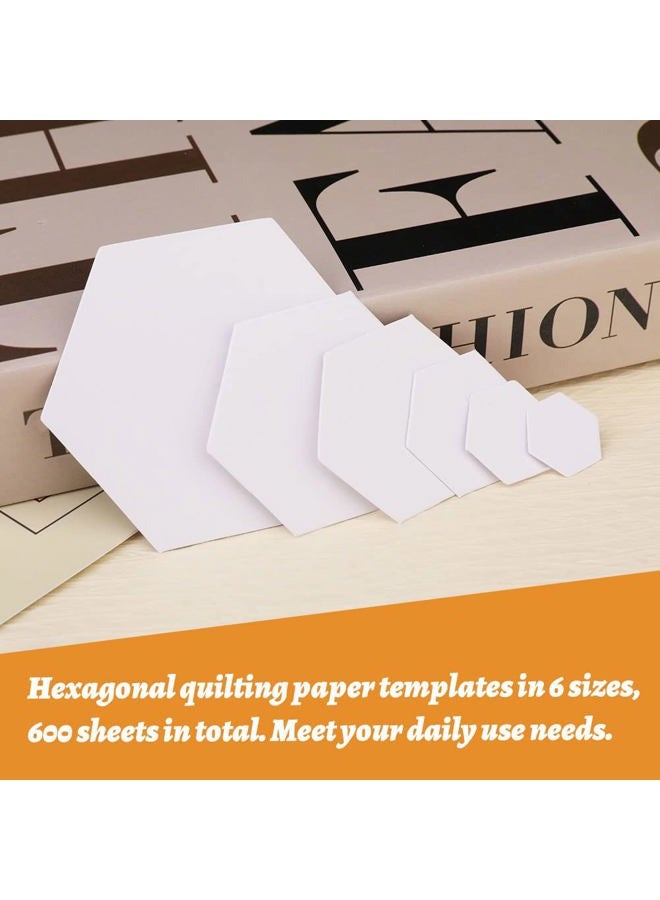 TLKKUE 600 Pieces Paper Piecing Hexagon Paper Piecing Template 6 Sizes White Paper Piecing Quilting Template Hexagon Shape for Quilting, Sewing, Craft Ideas DIY - Image 3