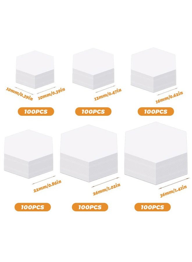 TLKKUE 600 Pieces Paper Piecing Hexagon Paper Piecing Template 6 Sizes White Paper Piecing Quilting Template Hexagon Shape for Quilting, Sewing, Craft Ideas DIY - Image 2