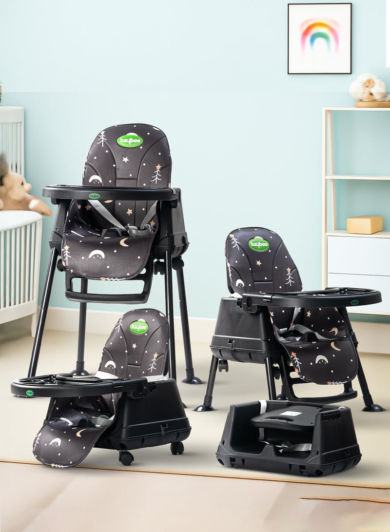 BAYBEE 4 In 1 Nuvella Convertible Baby High Chair For Kids With Adjustable Height And Footrest Baby Chair Toddler Feeding Chair Booster Seat With Food Tray, Wheels & Safety Belt Kids High Chair For Baby Toddlers 6 Months To 4 Years Black - Image 1