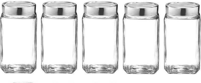 CASTANEA Airtight Glass Cube Jars for Kitchen Storage Set, 1000 ml/1kg , Transparent, Pack of 5 - Image 1