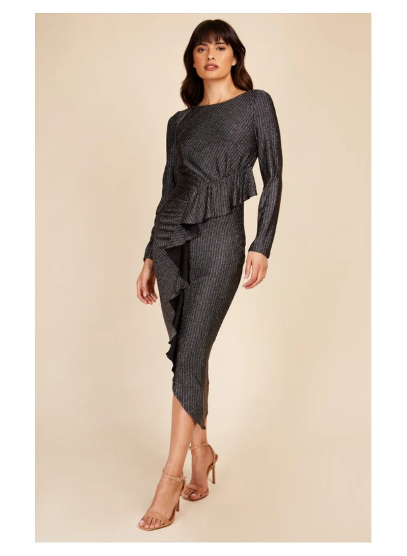 Little Mistress Little Mistress Black Metallic Midi Dress