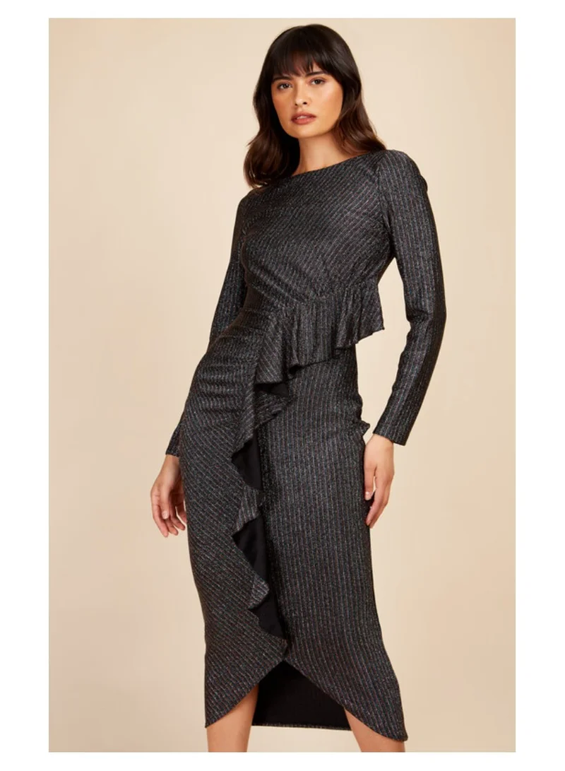 Little Mistress Little Mistress Black Metallic Midi Dress