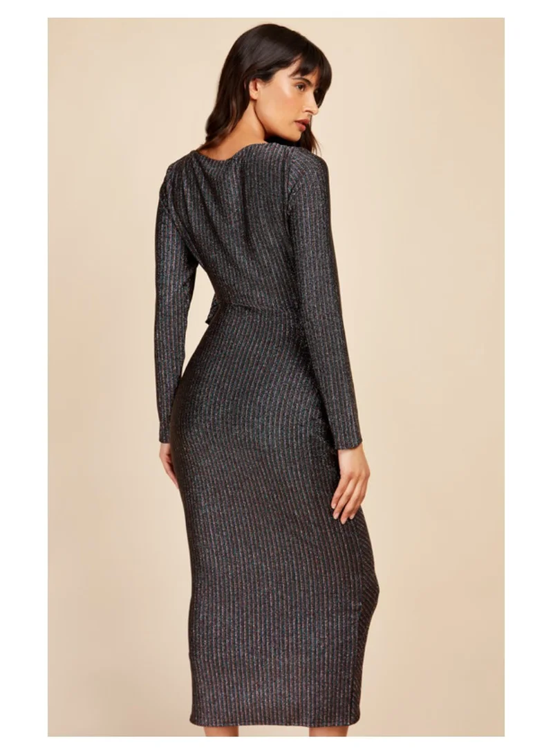 Little Mistress Little Mistress Black Metallic Midi Dress