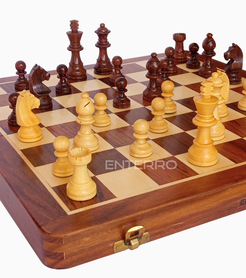 ENTERRO Chess Board Set Wooden Foldable14 x 14 inch with 2 Extra Queens - Handcrafted Magnetic Chess Pieces - Image 4