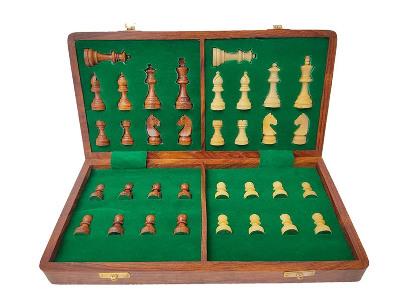 ENTERRO Chess Board Set Wooden Foldable14 x 14 inch with 2 Extra Queens - Handcrafted Magnetic Chess Pieces - Image 1