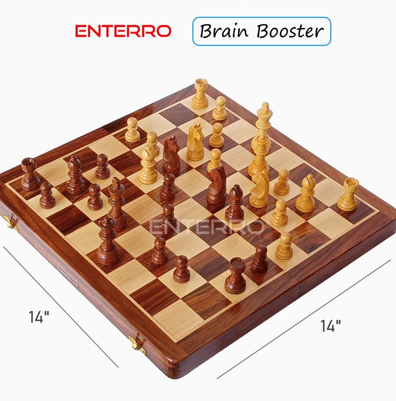 ENTERRO Chess Board Set Wooden Foldable14 x 14 inch with 2 Extra Queens - Handcrafted Magnetic Chess Pieces - Image 2